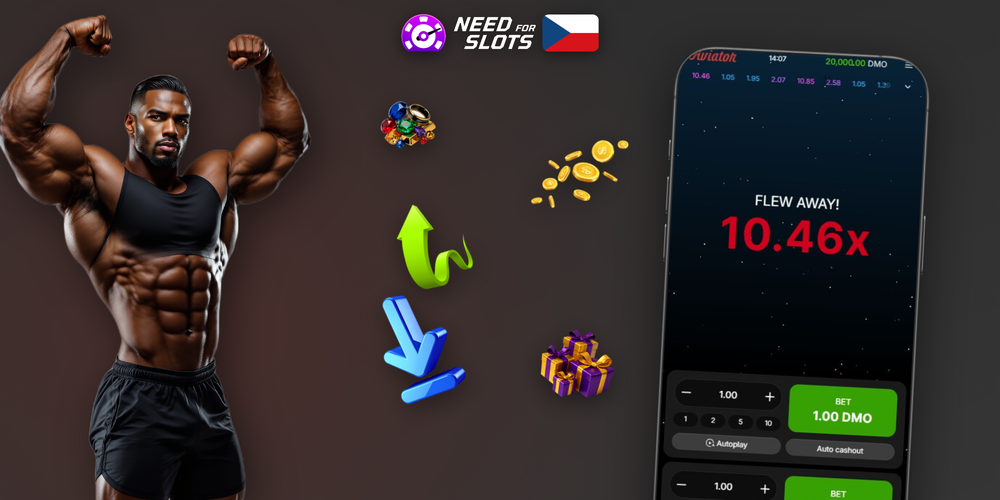 Herní rozhraní Aviator u Need for Slots se sázkovými panely a stoupajícím multiplikátorem