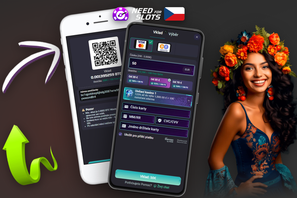 Jak vložit peníze na Need for Slots – zadání částky 500 Kč a výběr platební metody v pokladně