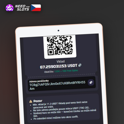 Výběr kryptoměn BTC, ETH a USDT v Need for Slots – výplata do 1 hodiny