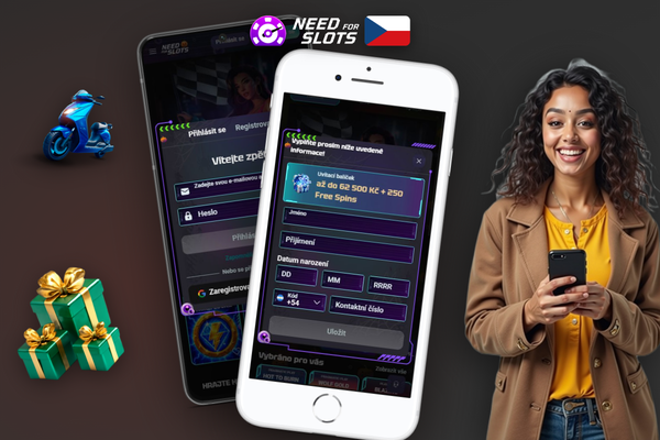 Dvoufázové ověření účtu při registraci v Need for Slots na mobilním telefonu