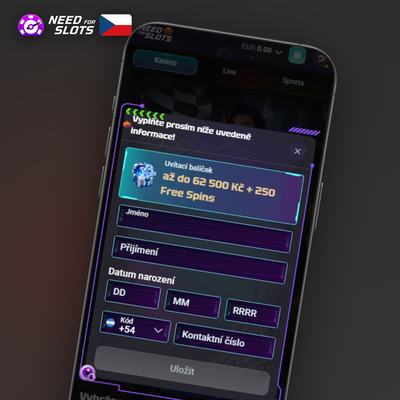 Zadání promo kódu při registraci v Need for Slots pro navýšení uvítacího bonusu